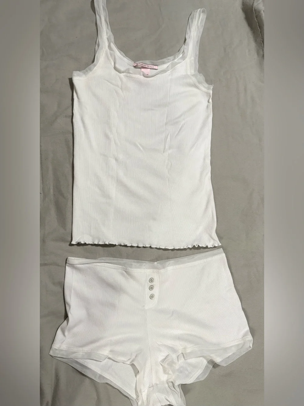 Victoria's Secret White Ribbed Tank and Button-Front Shorts Sleep Set